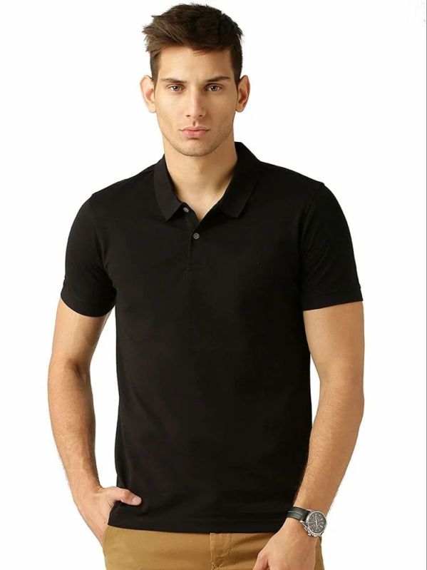 Half Sleeves Mens Black Plain Polo T Shirt, Occasion : Casual Wear at ...