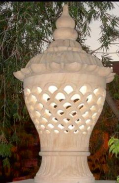 Creamy Round Sandstone Garden Gate Lamp, for Outdoor, Size : 36x36Inch