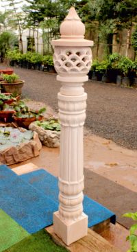 Sandstone Pillar Lamp, for Outdoor, Color : Creamy