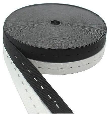 Plain Polyester Knitted Buttonhole Elastic Tape, Color : Blue