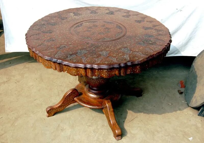 NRW Wooden Carved Round Table