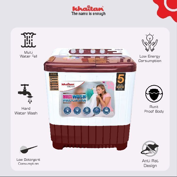 Khaitan Orfin 8kg, Semi-automatic, Top Load (KOSWM8001) Transparent&AMP;nbsp;( Burgundy )