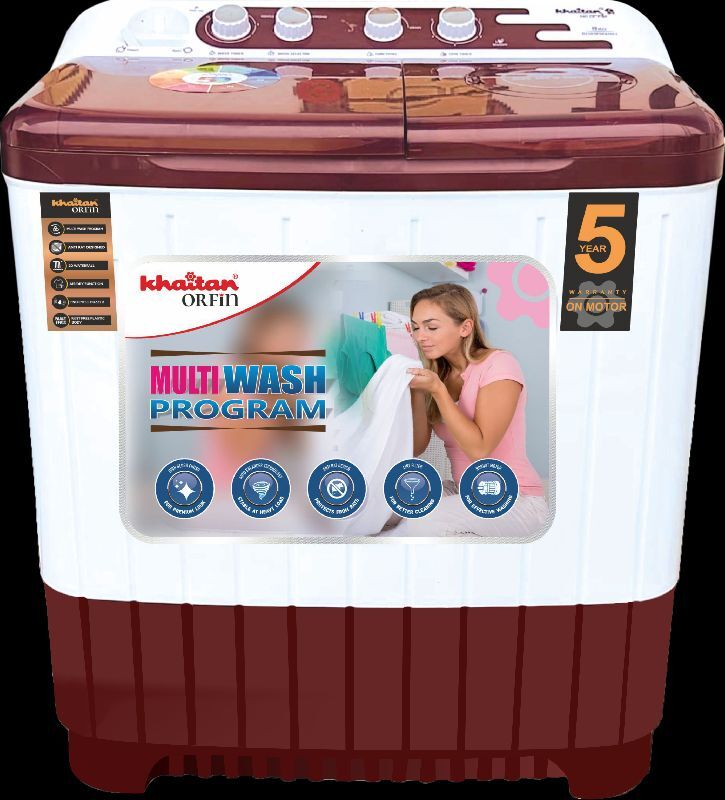 Khaitan Orfin 8kg, Semi-automatic, Top Load (KOSWM8001) Transparent&AMP;nbsp;( Burgundy )