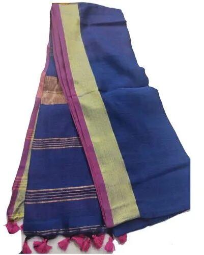Border Pure Linen Silk Saree, Saree Length : 6.5 m (with blouse piece)