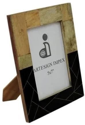 Wood Resin with Brass Inlay Photo Frames, Color : Black, Gold brown
