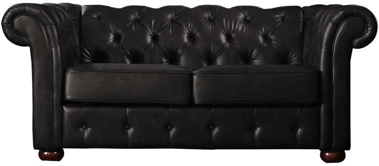 2 Seater Leatherette Chesterfield Sofa, Color : Black