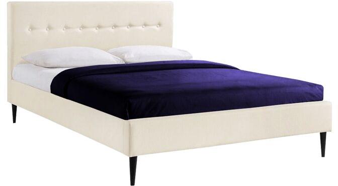 Upholstered Platform Bed, Color : Ivory
