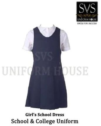 Navy Blue White Cotton Girls School Uniform