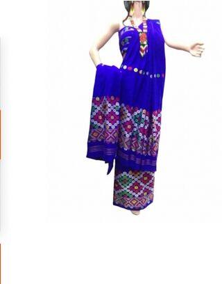 Artexdirect Printed Mishing Traditional Dress, Color : Deep Blue