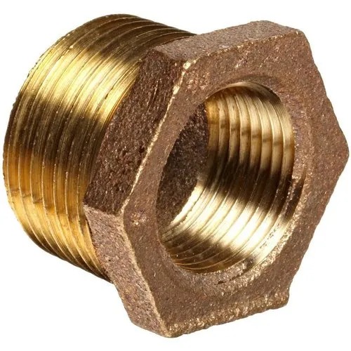 Gold Cylindrical Plain Polished Bronze Hex Bushing, Connection : Male