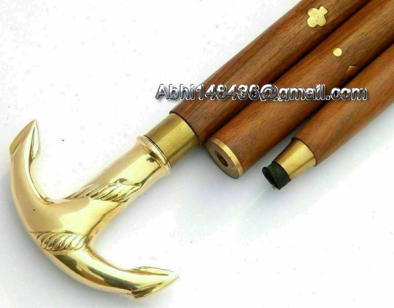 Nautical Solid Brass Anchor Handle Victorian Wooden Walking Stick