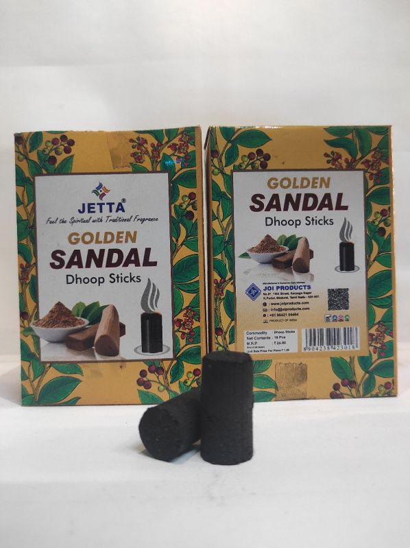 Jetta Black Sandalwood Golden Sandal Dhoop Sticks, for Religious, Packaging Type : Box