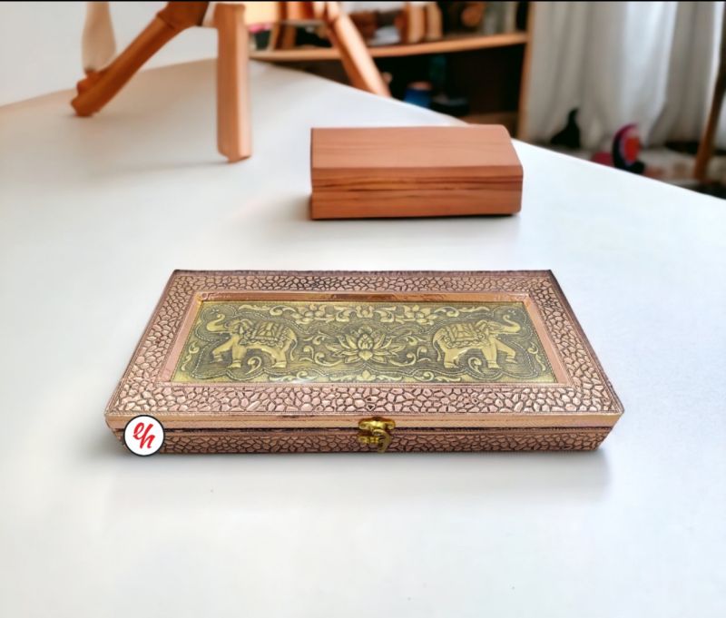 Rose Gold Aluminium foil Particle board Wooden Dry Fruit Box, Shape : Rectangle