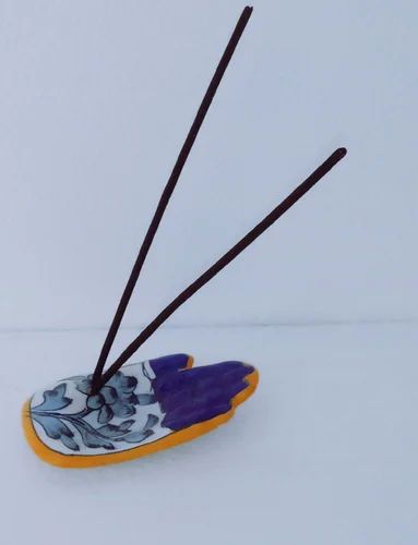 Multicolor Blue Pottery Hand Incense Holder, Feature : Accuracy Durable, High Quality
