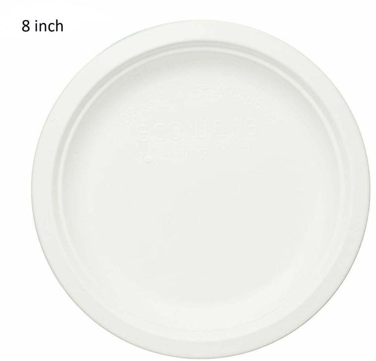 White 8 Inch Bagasse Round Plate, for Serving Food