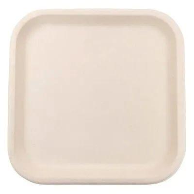 Creamy 9 Inch Square Bagasse Plate, for Serving Food, Feature : High Strength