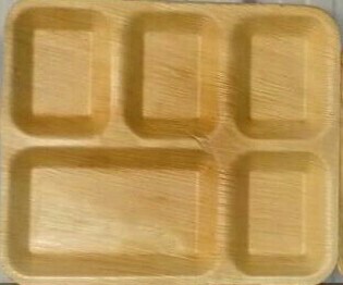 Brown Areca Leaf Rectangular Partition Plates, for Serving Food, Packaging Type : Plastic Packet