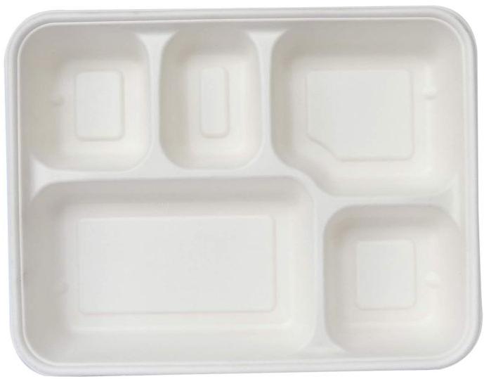 Creamy Plain Bagasse Square Partition Plate, for Serving Food