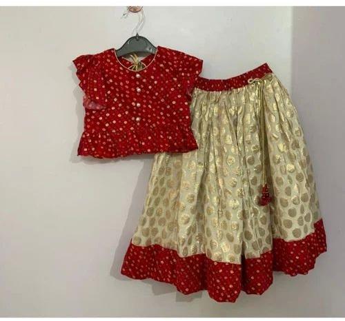 Kids Red White Printed Ghagra Choli Set