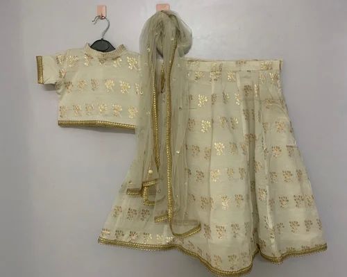 Printed Cotton Silk Kids White Ghagra Choli, Occasion : Festival Wear, Wedding Wear