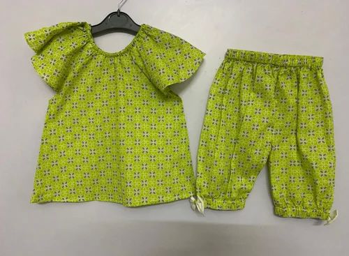 Light Green Kids Printed Kurti Pant Set