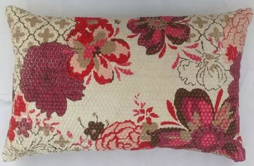 Multicolor Rectangular Cotton Floral Printed Pillow Cover, Technics : Handmade