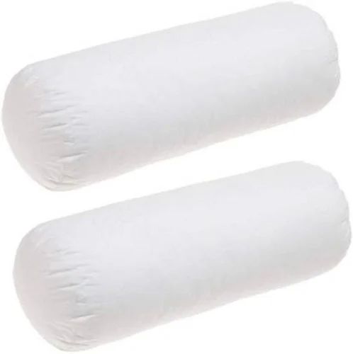 White Plain Round Fiber Bolster Pillow, for Hotel, Home