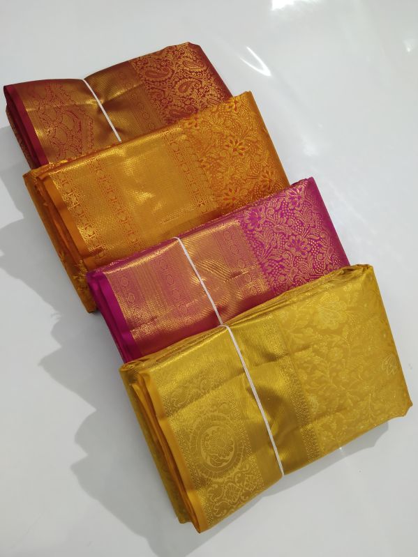 Checked Unstitched Kanchipuram silk wedding saree, Speciality : Easy Wash, Dry Cleaning, Anti-Wrinkle