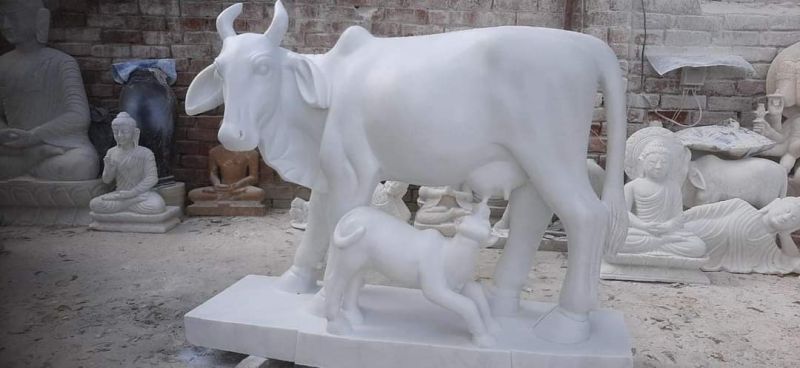 Cow Marble Statue, Color : White