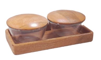 Fancy Mango Wood Bowl with Tray Set of 2 Pcs