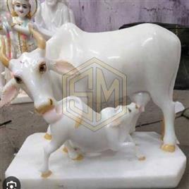 White Marble Cow & Calf Statue, for Temple, Shop, Home, Size : Multisizes