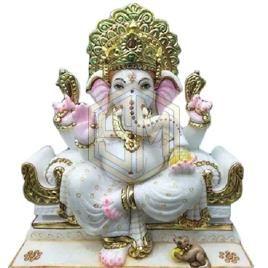 Multicolors Printed Polished Marble Ganesh Ji Statue, for Temple, Home, Office, Speciality : Shiny