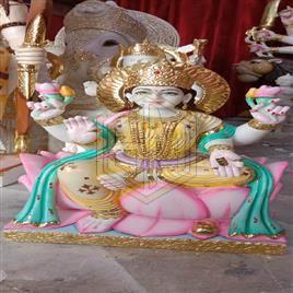 Mulit Colour Printed Marble Laxmi Mata Statue, for Temple, Office, Home, Packaging Type : Carton Box