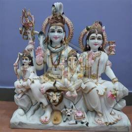 Mulit Colour Printed Marble Shiv Parivar Statue, for Temple, Office, Home, Packaging Type : Carton Box