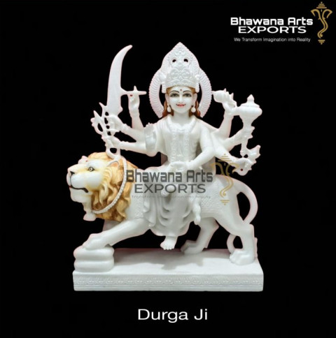  Carved Marble Durga Moorti, for Worship, Temple, Interior Decor, Home