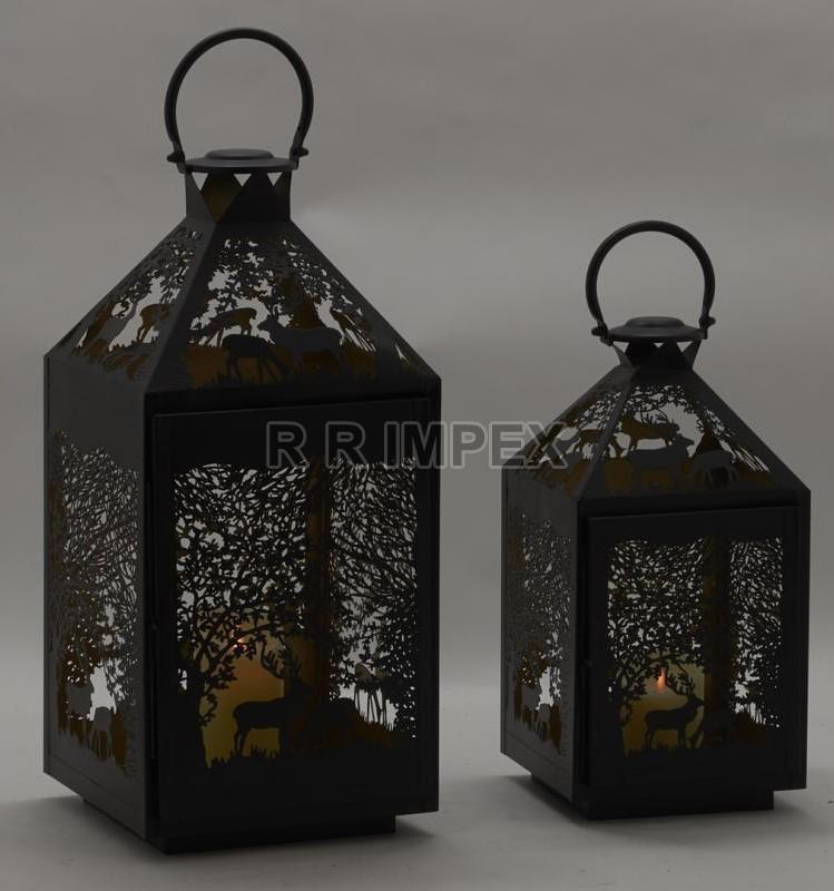  Iron Powered coated Luxury Candle Lantern, Size : 30x30x60, 25x25x50