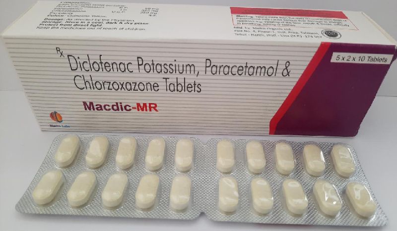 Diclofenac Potassium 50mg +paracetamol 325mg+chlorzoxazone 250mg