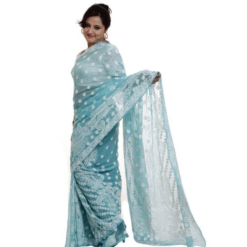 Party Wear Lucknowi Chikankari Saree, Age Group : Adults