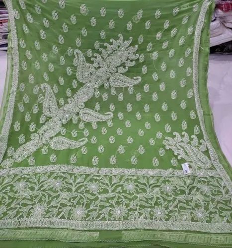 Lucknowi Chikankari Weaving Silk Saree