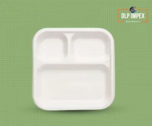 3 Compartment Square Sugarcane Bagasse Plate