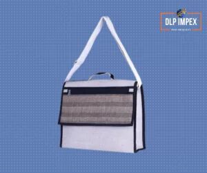 White & Black Jute Office Bag