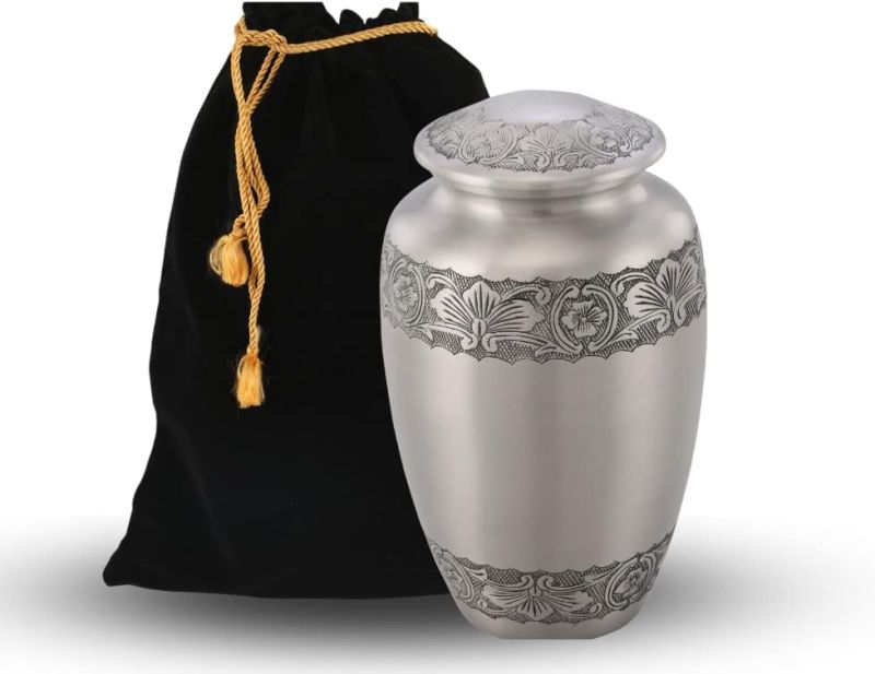 Engraved Polished Antique Aluminium Cremation Urn, for Store Human Ashes, Dimension : 7 x 7 x 10 Inches