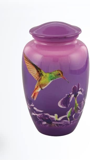 Purple Pink Round Polished Bird Aluminium Cremation Urn, for Store Human Ashes, Dimension : 7 X 7 X 10 Inches