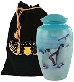 Round Emperor Penguins Aluminium Cremation Urn, for Store Human Ashes, Dimension : 7 X 7 X 10 Inches