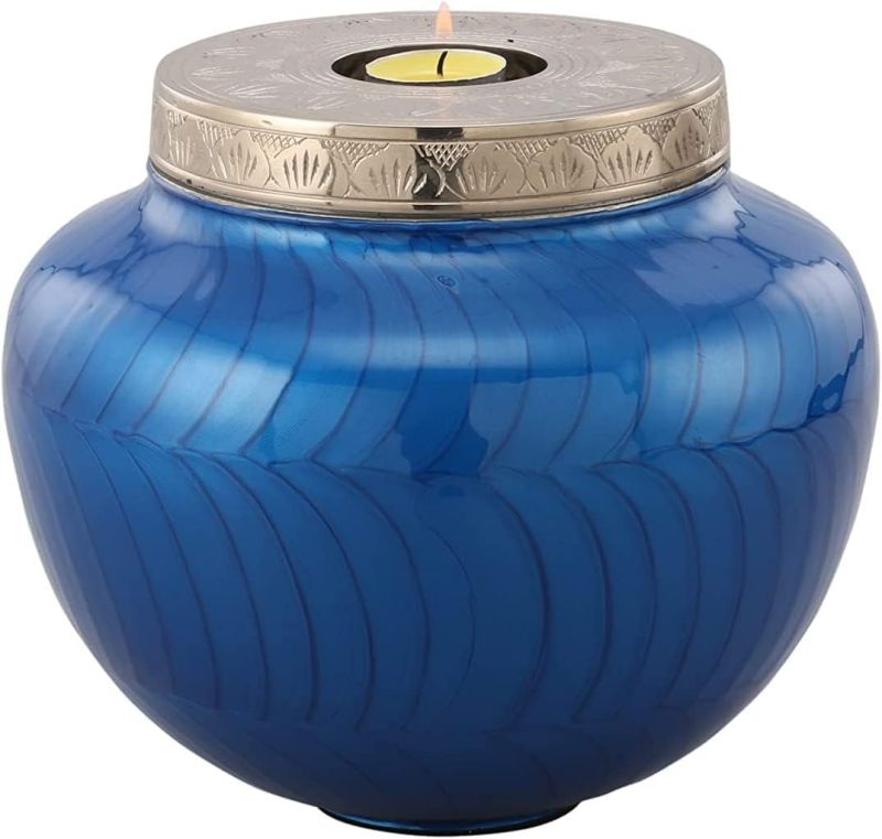 Round Blue Aluminium Cremation Urn