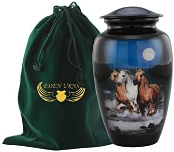Black Round Running Horse Aluminium Cremation Urn, For Store Human Ashes, Dimension : 11 X 6 X 6 Inches