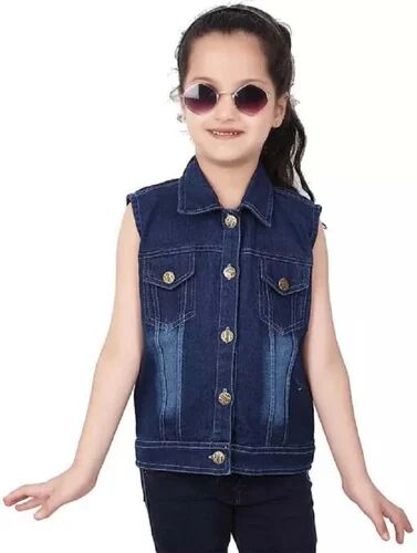 Blue Plain Girls Denim Shirt, Sleeve Style : Half Sleeves