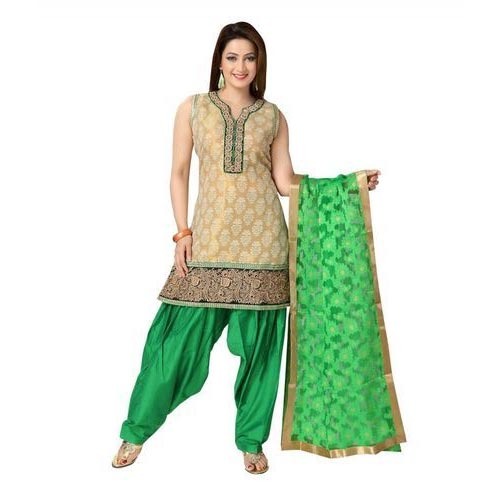Regular Fit Sleevess Blended Silk Ladies Salwar Suit, Occasion : Ethinic Wear