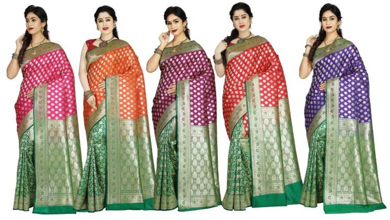 Red 1200grm Cotton Nylon Paatli Banarasi Sarees, For Silk, Shelf Life : 5 Years
