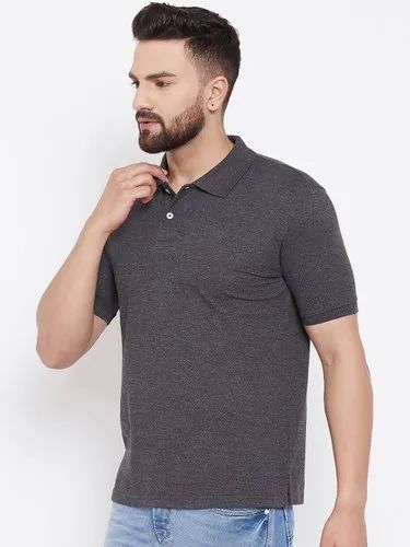 Mens Cotton Half Sleeves Grey Polo T Shirt